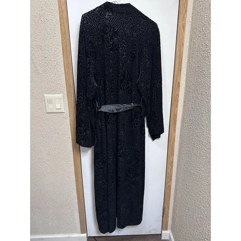 Soma Black Floral Burnout Velvet Long Robe Kimono Size L/XL Bell Sleeve - Picture 2 of 6